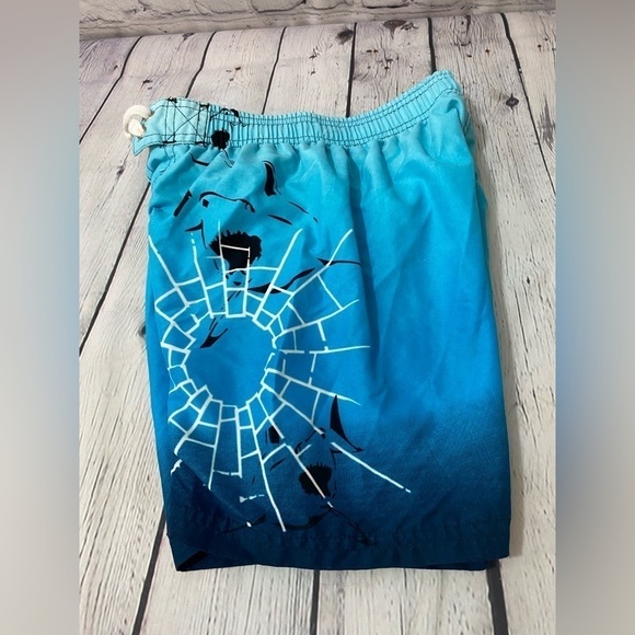 Sun Kidz Boys Size 4 Swim Shorts Blue Ombre With Cool Shark Graphic - Picture 4 of 6